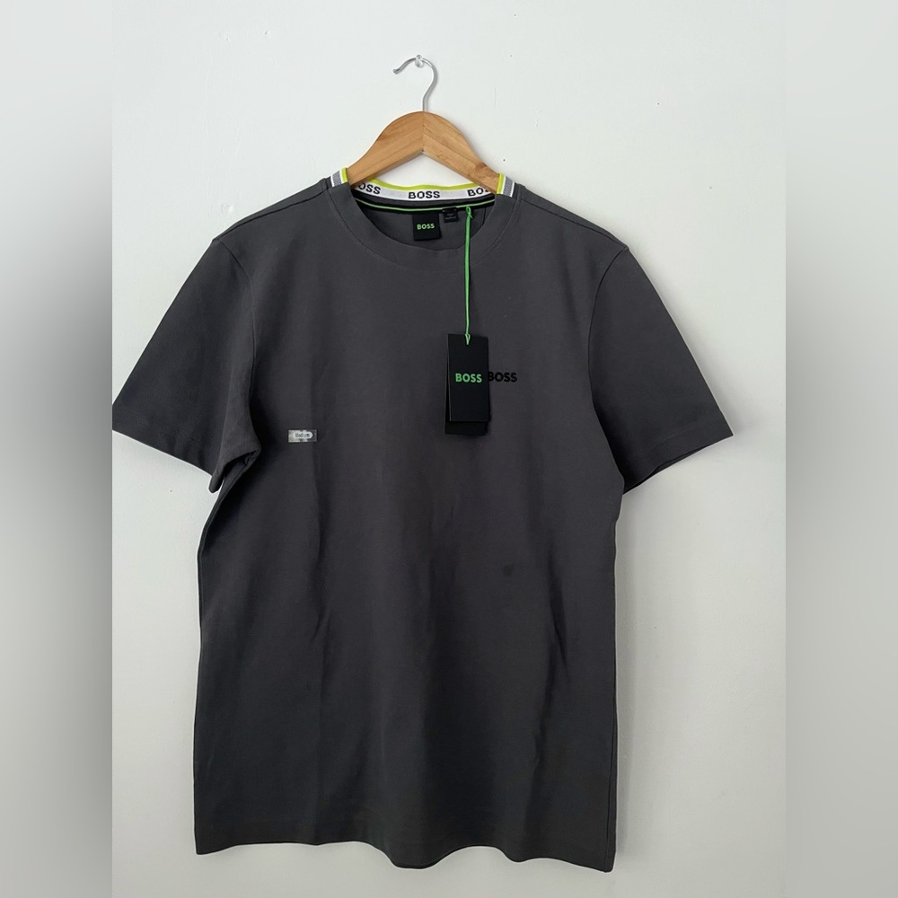 BOSS COTTON-PIQUÉ T-SHIRT WITH JACQUARD-WOVEN BACK COLLAR GRAY - Picture 5 of 10